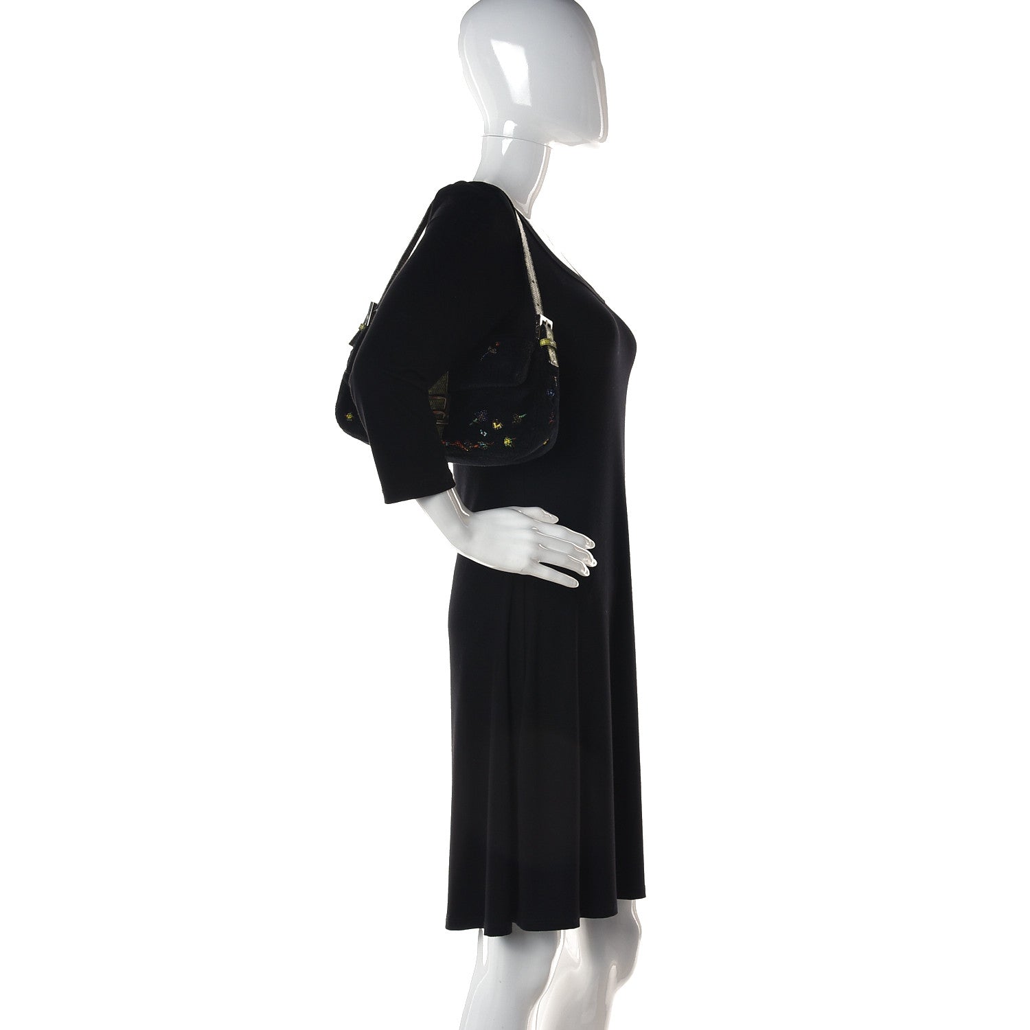 Fendi Shearling Lizard Beaded Baguette Black Green Multicolor 2 of 14