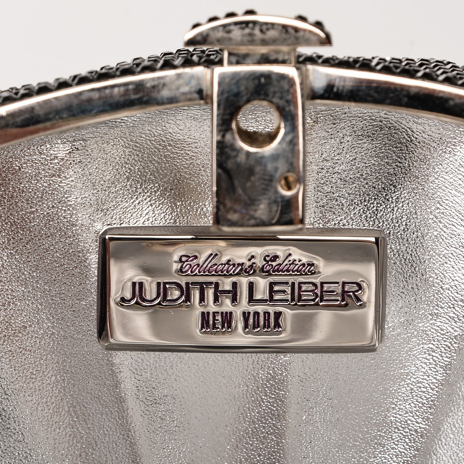 Judith Leiber Swarovski Crystal Fan Minaudiere Clutch Metallic Black 7 of 7