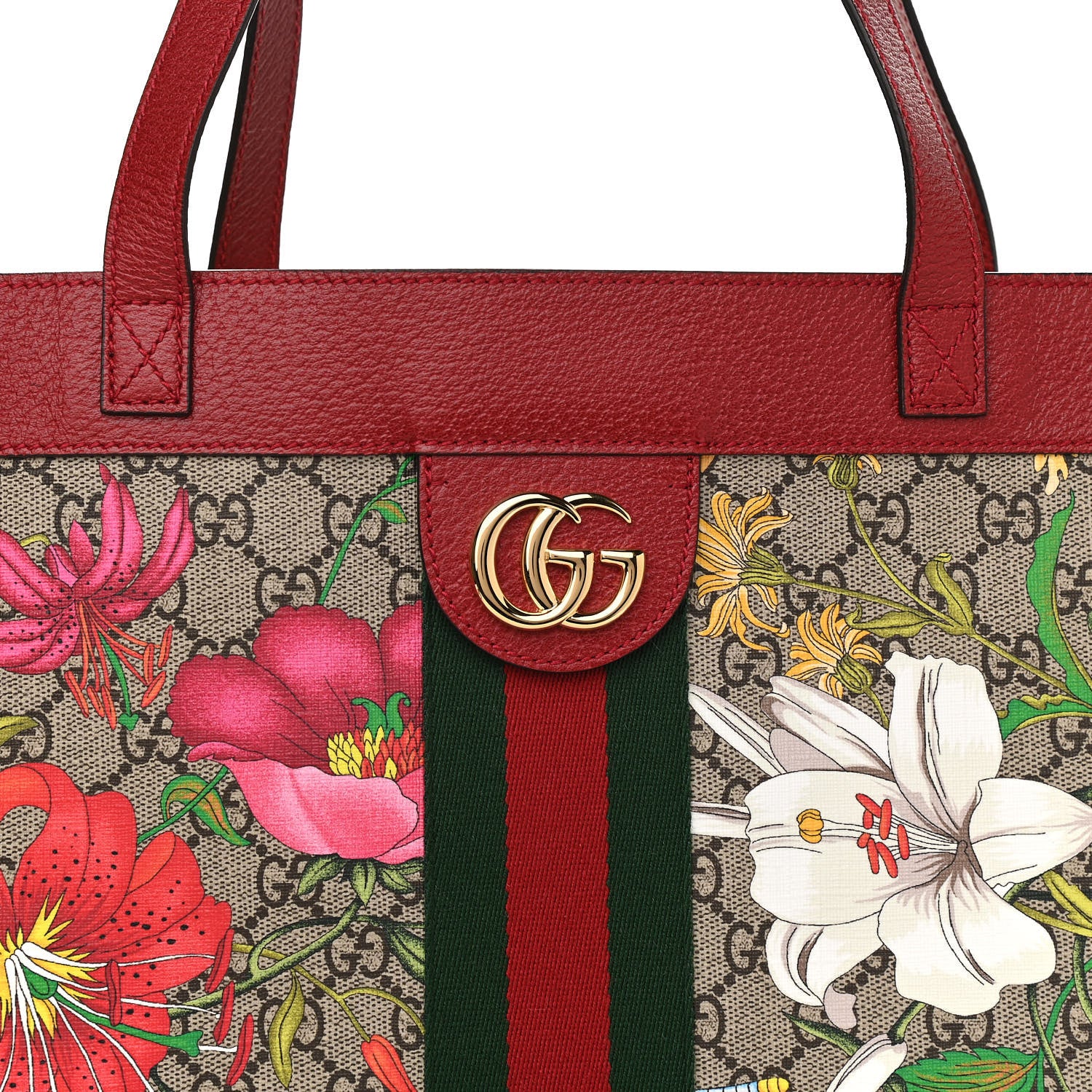 Gucci GG Supreme Monogram Flora Web Large Ophidia Tote Red 8 of 13