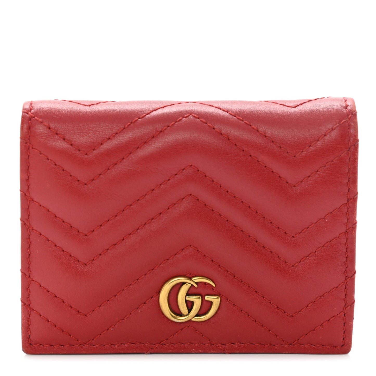 Calfskin Matelasse GG Marmont Card Case Wallet Hibiscus Red