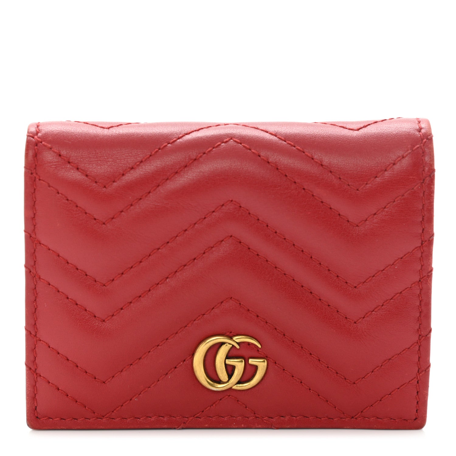 Gucci Calfskin Matelasse GG Marmont Card Case Wallet Hibiscus Red 1 of 9