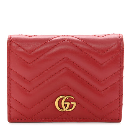 Gucci Calfskin Matelasse GG Marmont Card Case Wallet Hibiscus Red 1 of 9