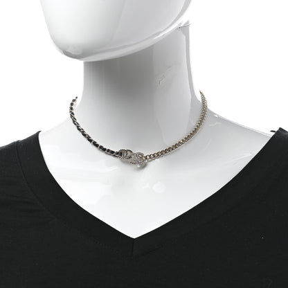 Chanel Metal Calfskin Crystal Double CC Short Necklace Black Gold 2 of 6