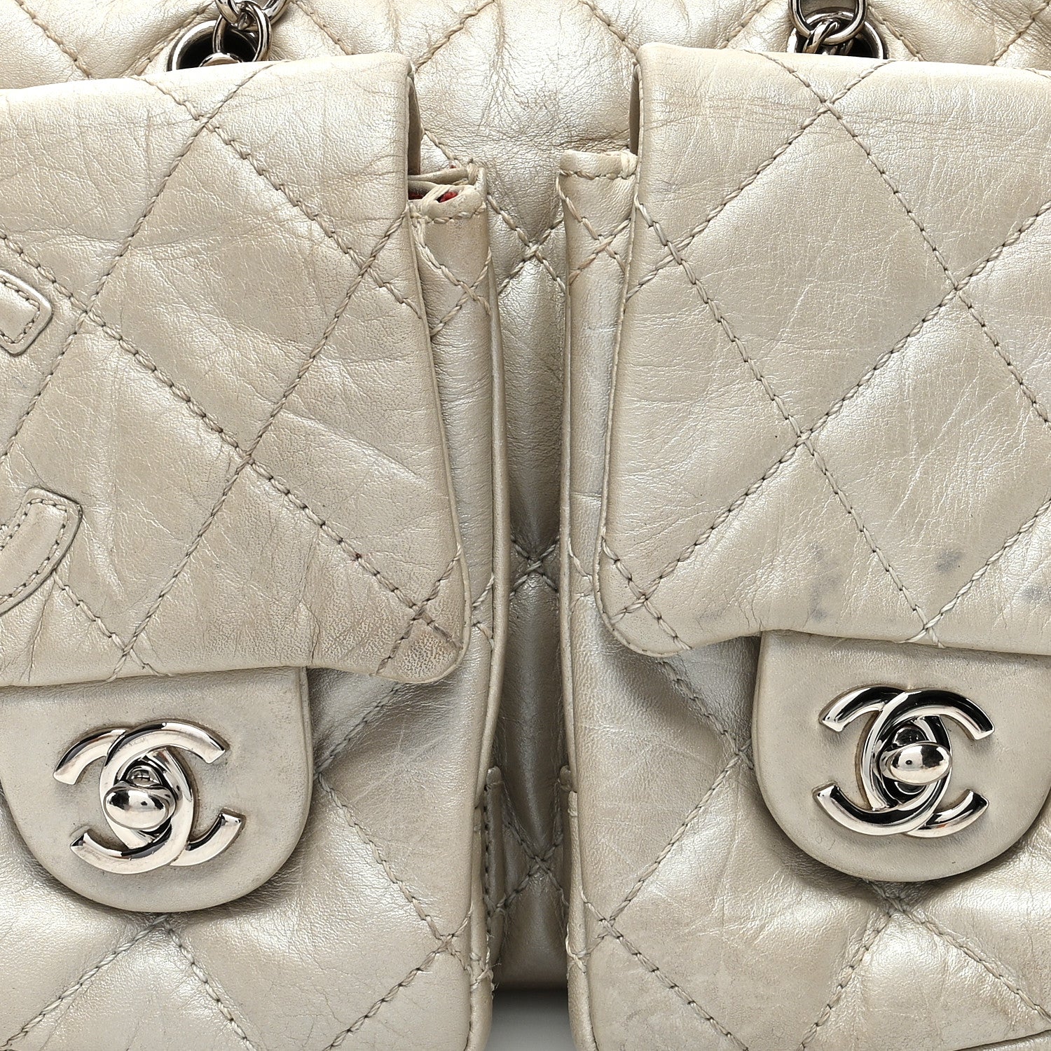 Chanel Metallic Aged Calfskin Quilted Small Cambon Reporter Argent Clair 8 of 12