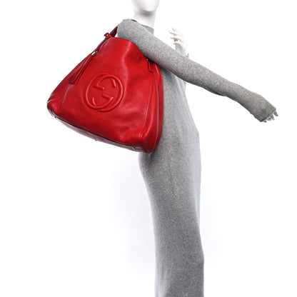Gucci Pebbled Calfskin Large Soho Shoulder Bag Red 2 of 10