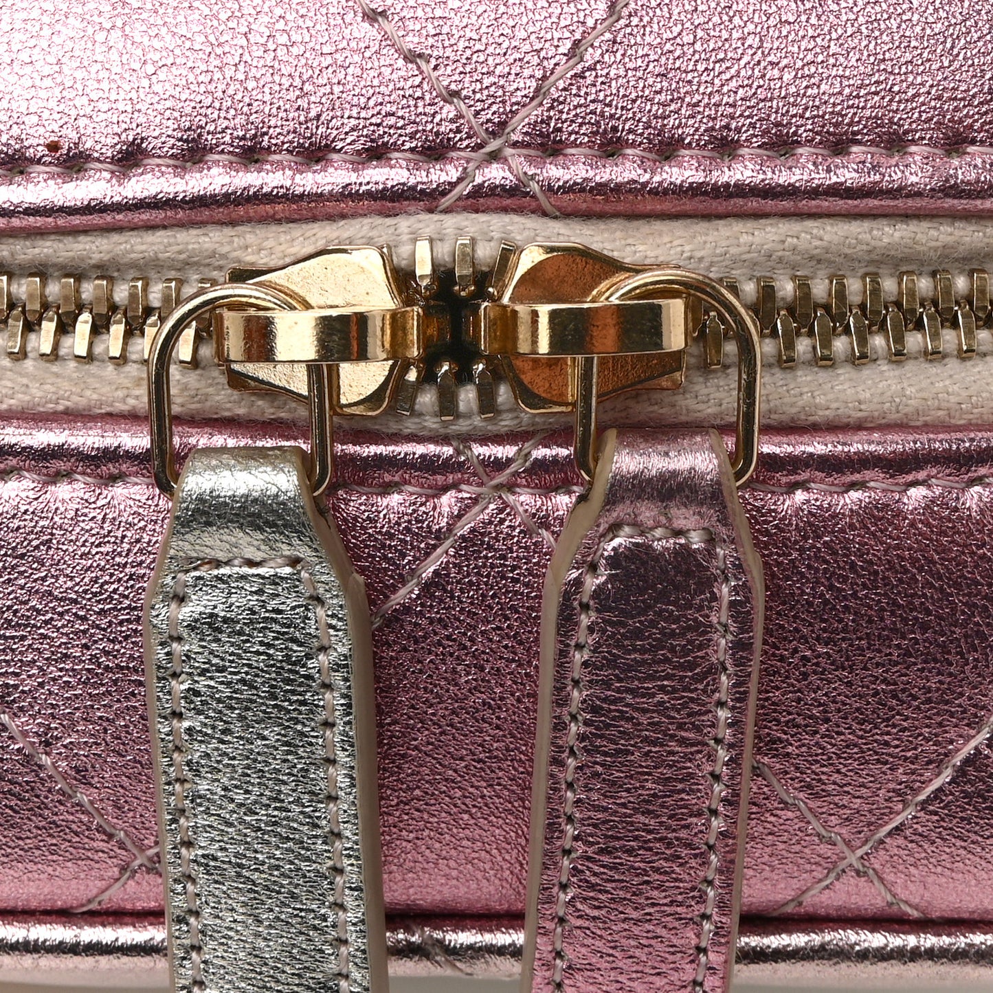 Gradient Metallic Lambskin Quilted Like A Wallet Clutch With Chain Gold Pink