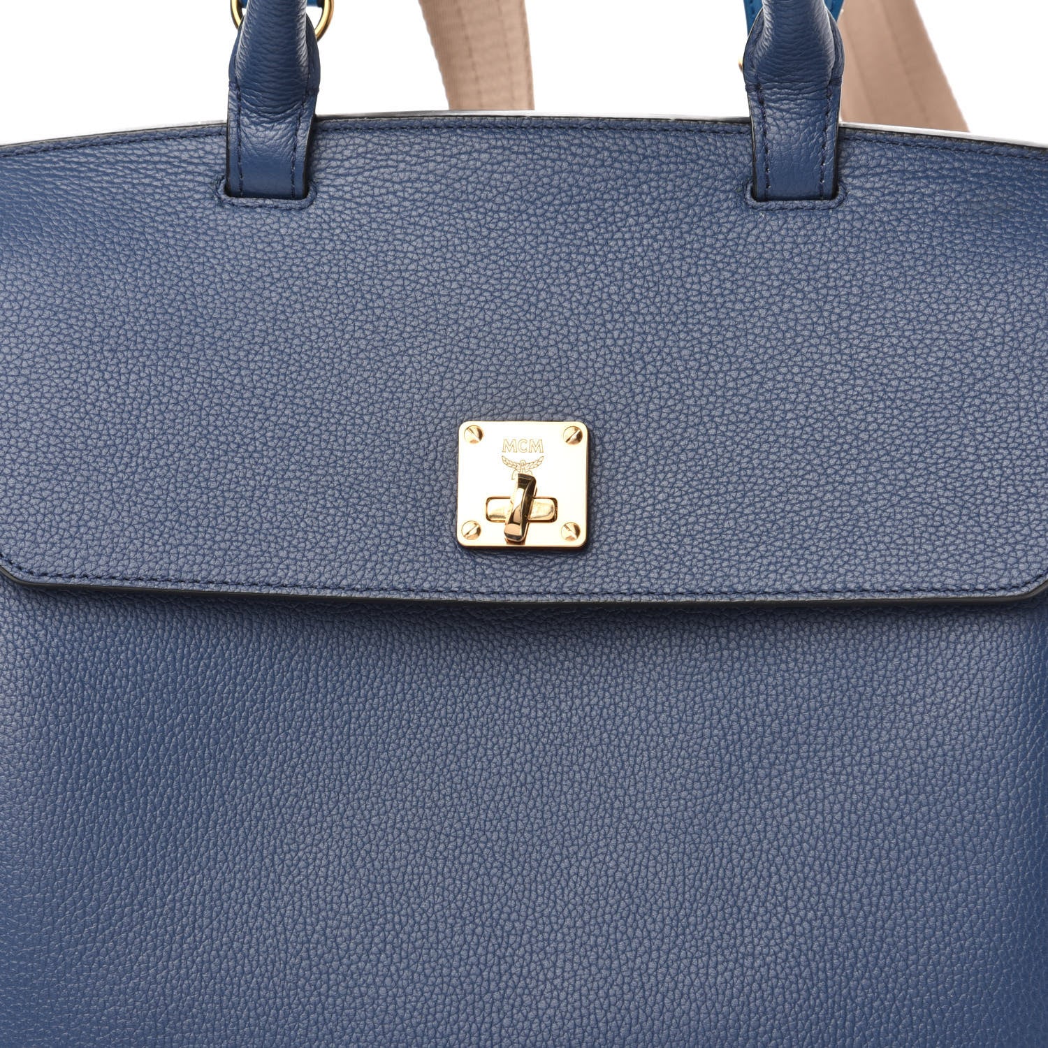 MCM Grained Calfskin Large Milla Convertible Backpack Navy 7 of 8