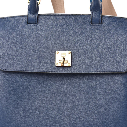 MCM Grained Calfskin Large Milla Convertible Backpack Navy 7 of 8