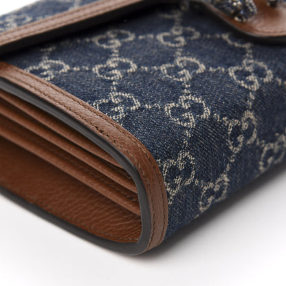 Gucci New Denim GG Monogram Dollar Calfskin Enamel Mini Dionysus Chain Wallet Blue Tea Cuir Epilog Electric Blue 6 of 10