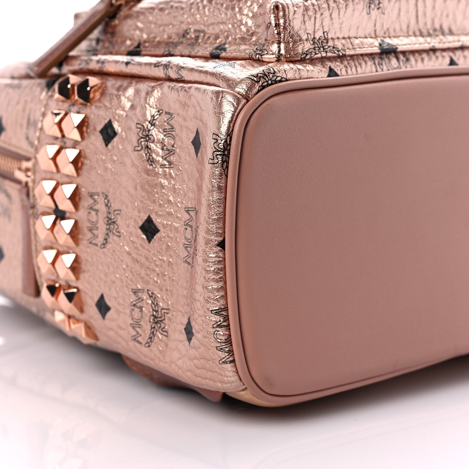 MCM Metallic Visetos Side Stud Mini Stark Backpack Champagne Gold 7 of 11