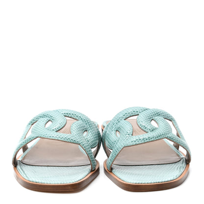 Hermes Lizard Omaha Sandals 38 Turquoise 2 of 7