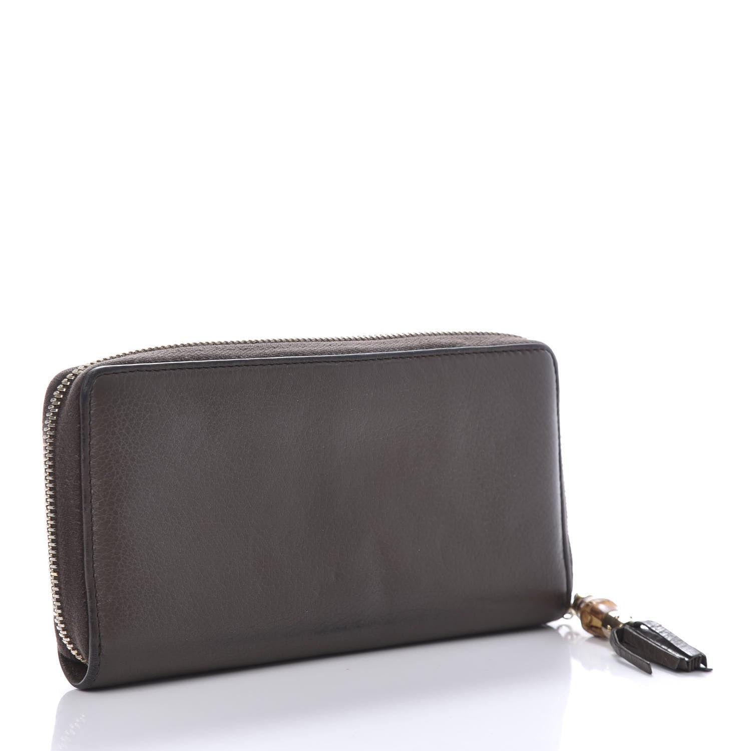Gucci Dollar Calfskin Bamboo Tassel Zip Around Wallet Grey Field 3 of 10