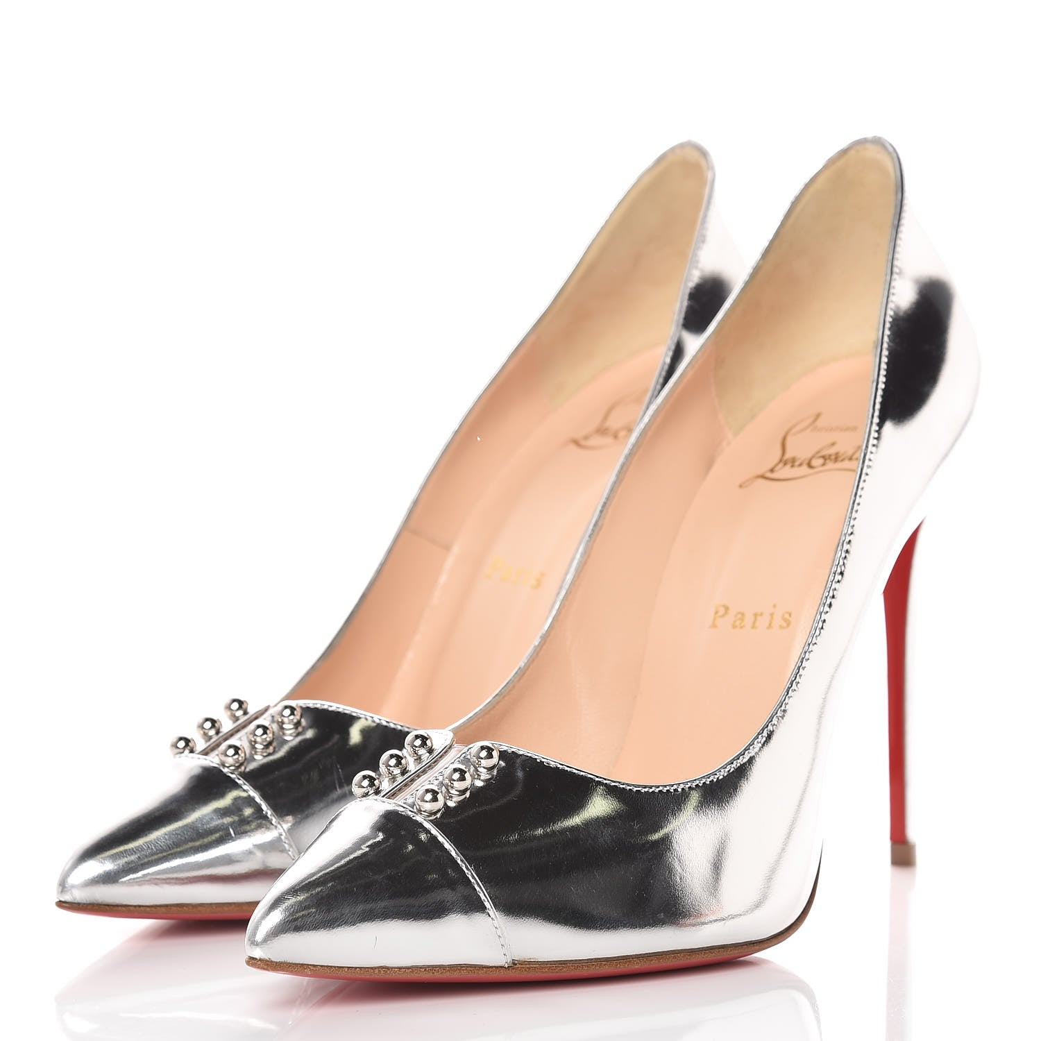 Christian Louboutin Metallic Calfskin Predu 100 Pumps 38 Silver 3 of 11
