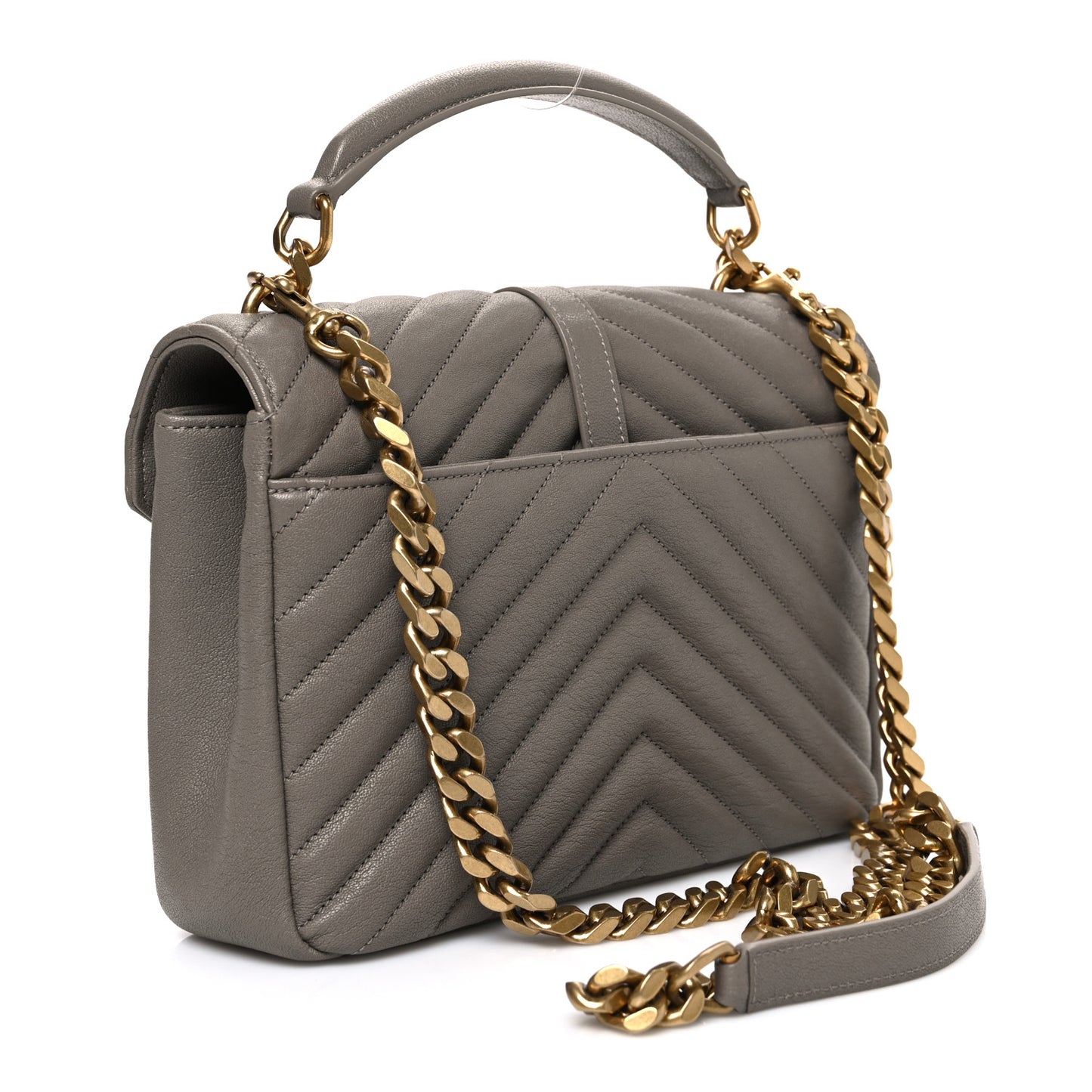 Sheepskin Matelasse Chevron Monogram Medium College Bag Greyish Brown
