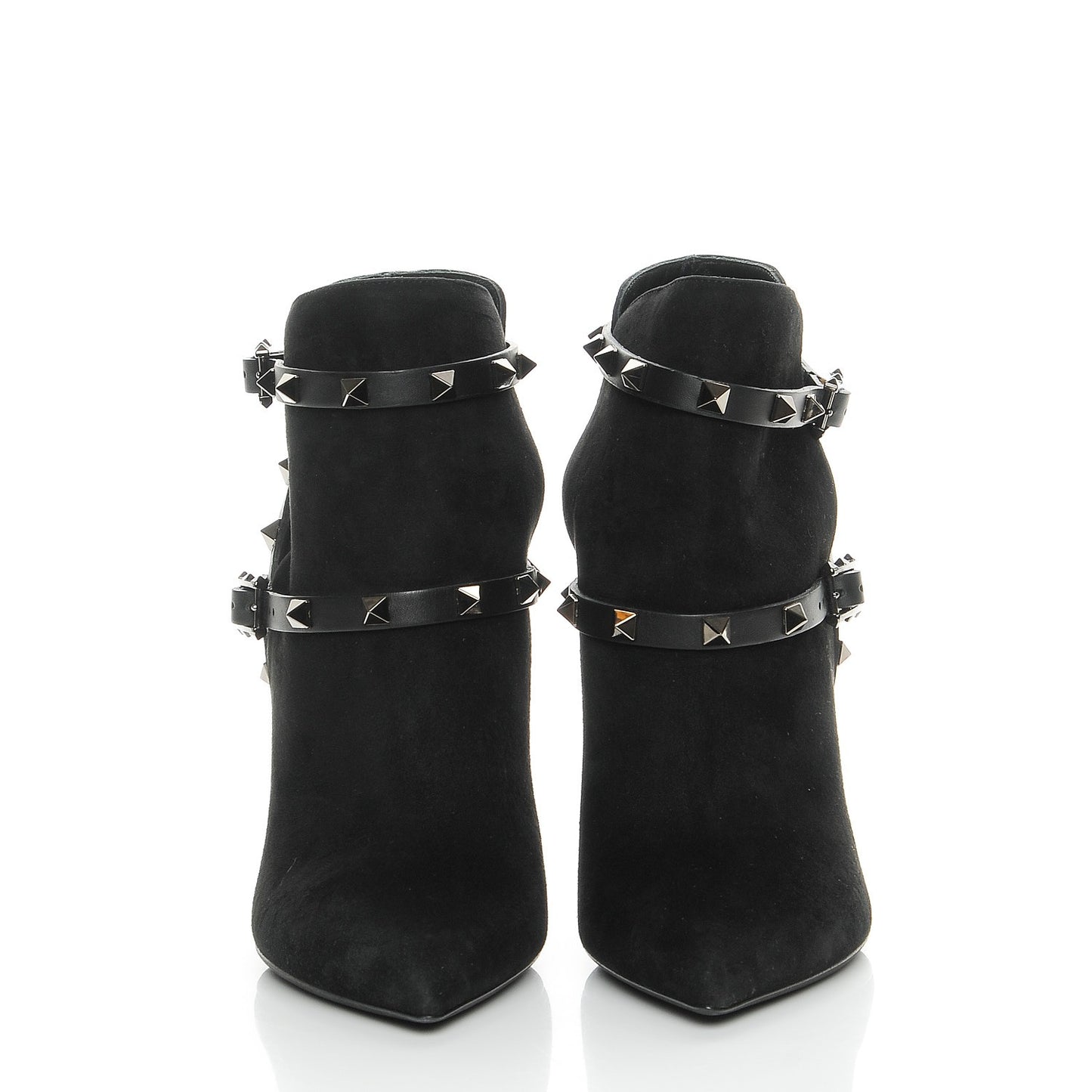 Suede Rockstud Double Buckle 100mm Ankle Boots 38 Black