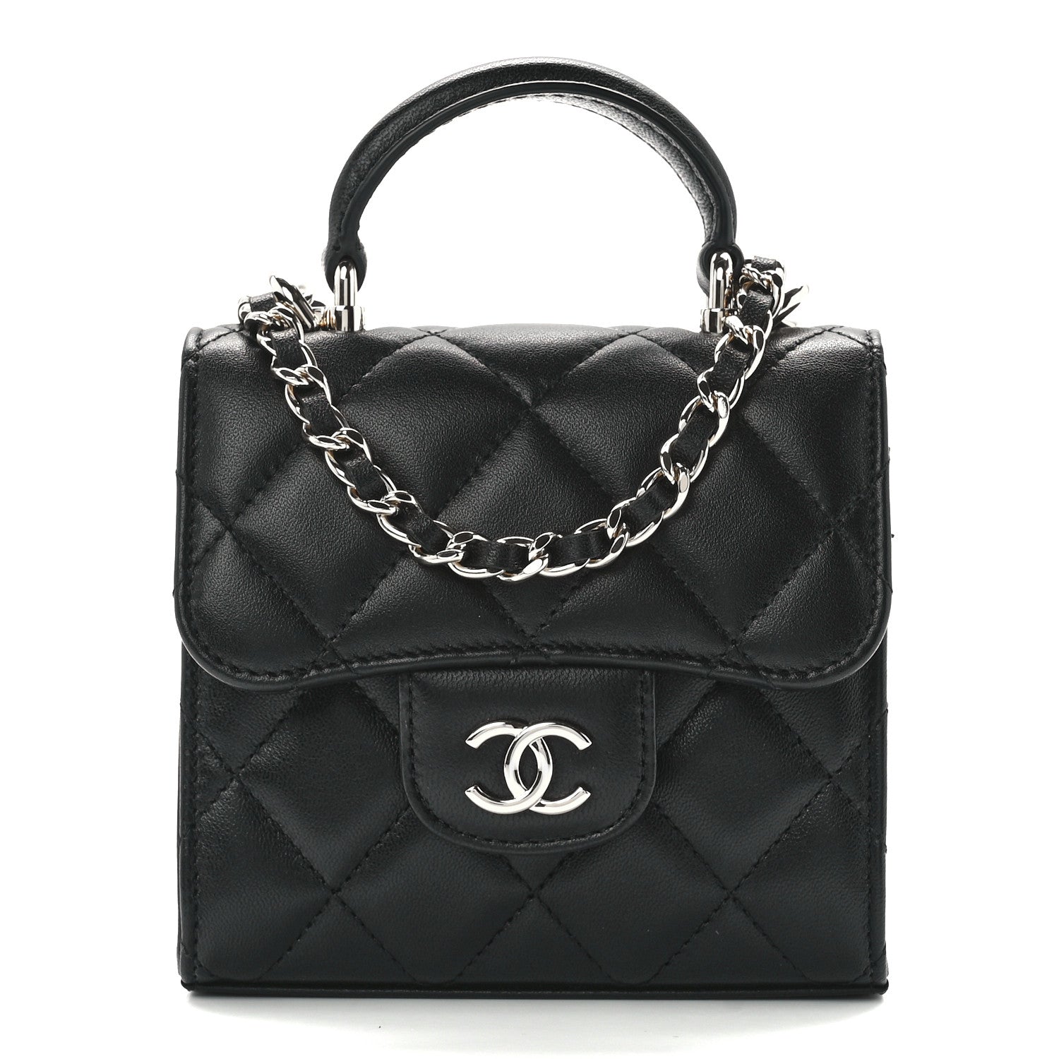 Chanel Lambskin Quilted Top Handle Flap Clutch With Chain Black 1 of 13