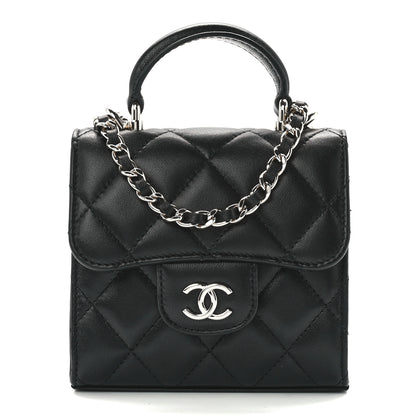 Chanel Lambskin Quilted Top Handle Flap Clutch With Chain Black 1 of 13