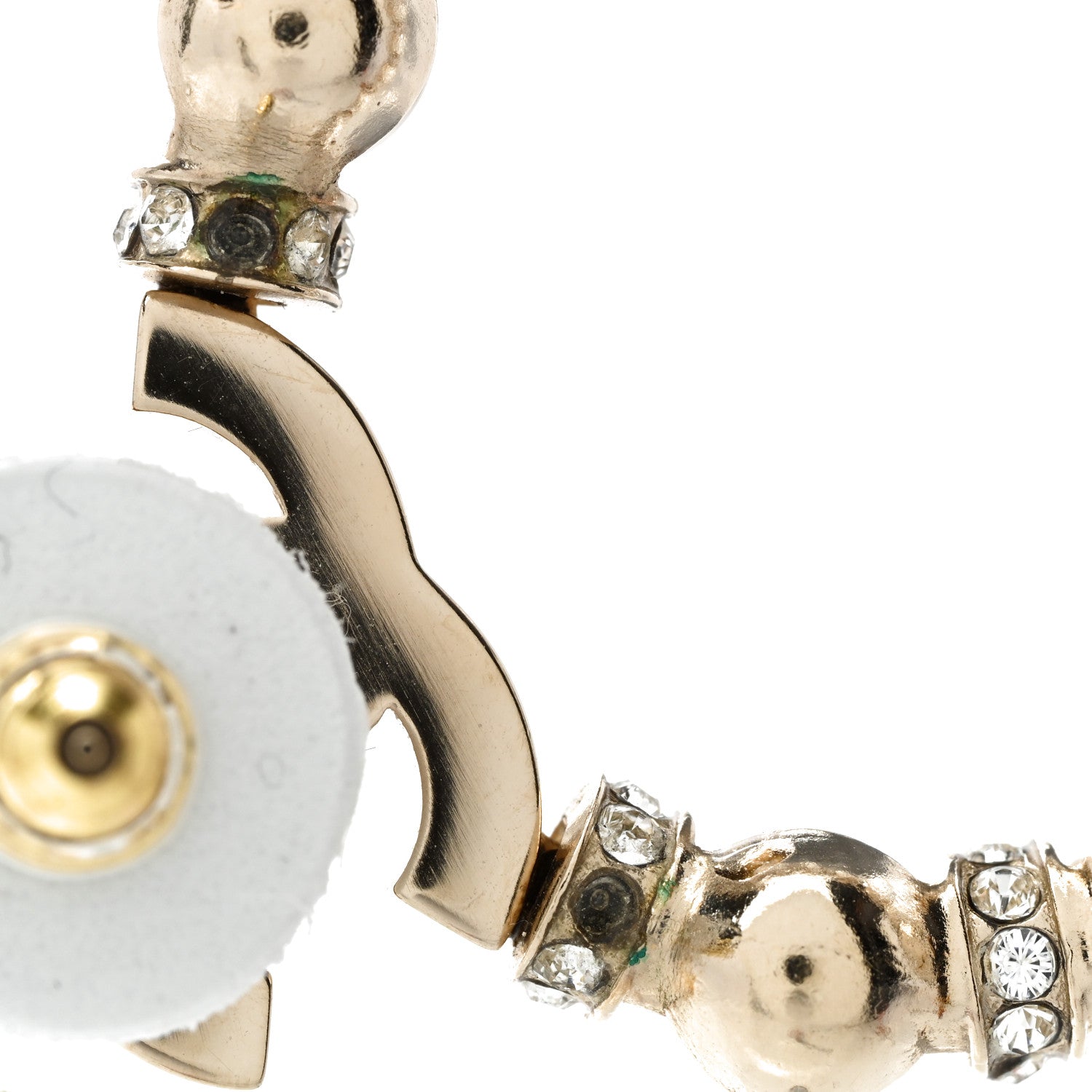 Chanel Crystal Pearl CC Door Knocker Hoop Earrings Gold Pearly White 5 of 6