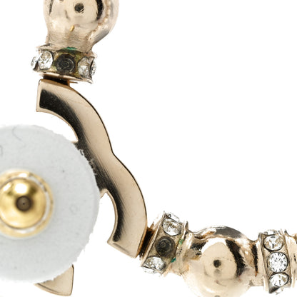 Chanel Crystal Pearl CC Door Knocker Hoop Earrings Gold Pearly White 5 of 6