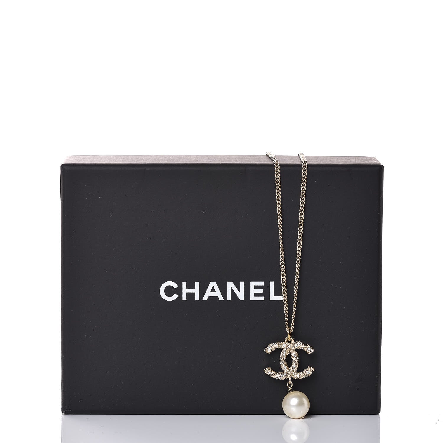 Chanel Pearl Crystal Twisted CC Drop Necklace Gold 6 of 6