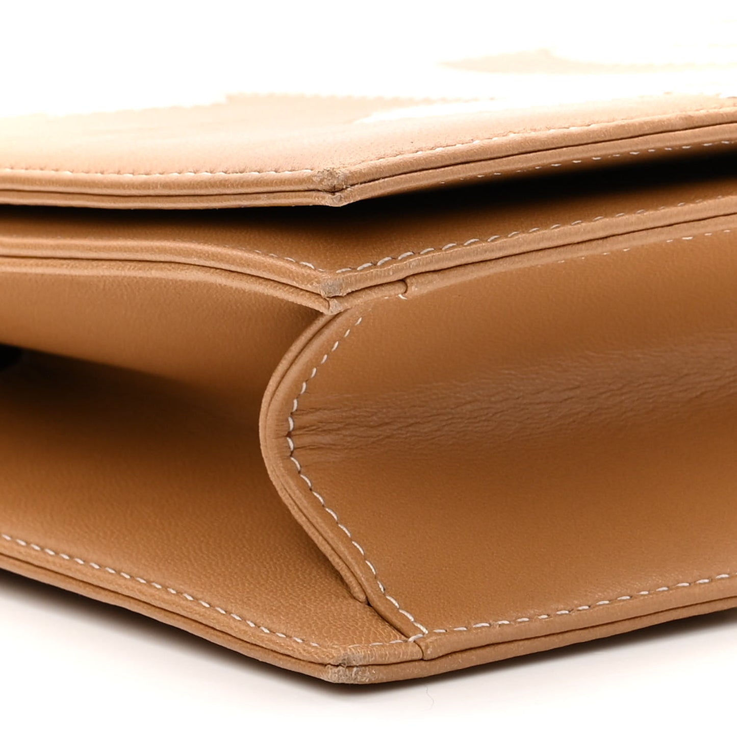 Lambskin CC Stitch Wallet On Chain WOC Beige White