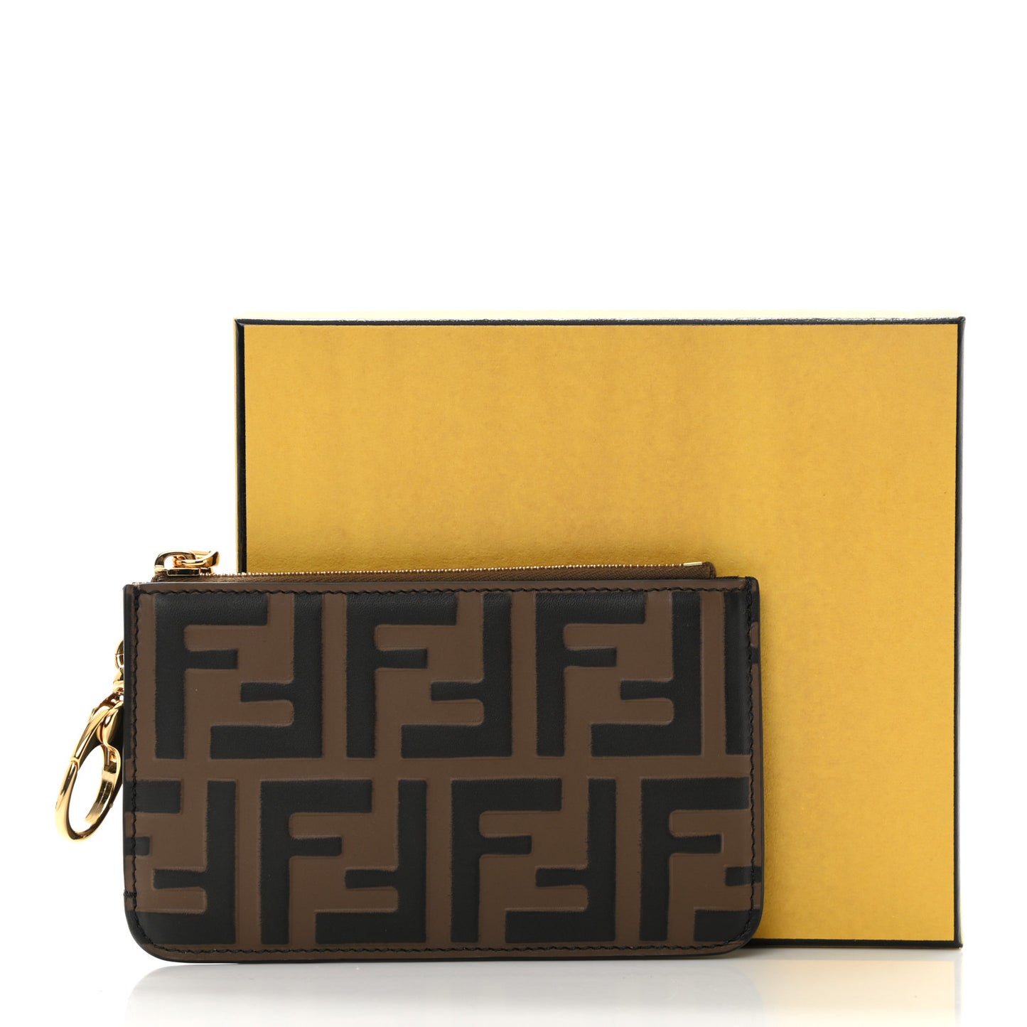 Vitello Soft F is Fendi Bi-Color FF 1974 Embossed Key Case Pouch Maya Black