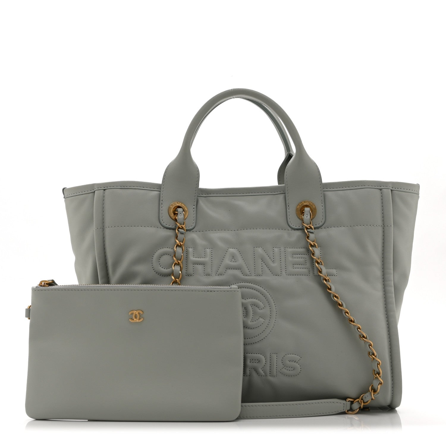 Chanel Calfskin Embossed Small Deauville Tote Light Blue 3 of 12