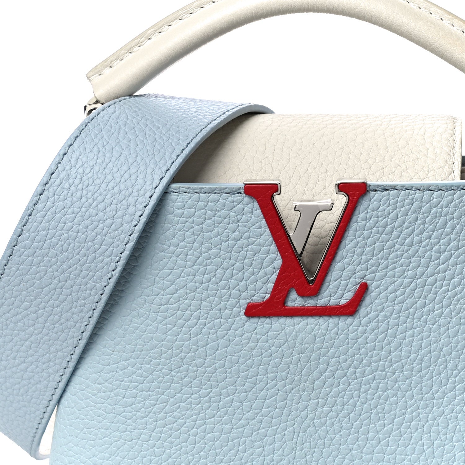 Louis Vuitton Taurillon Capucines Mini Light Blue White Red 7 of 10