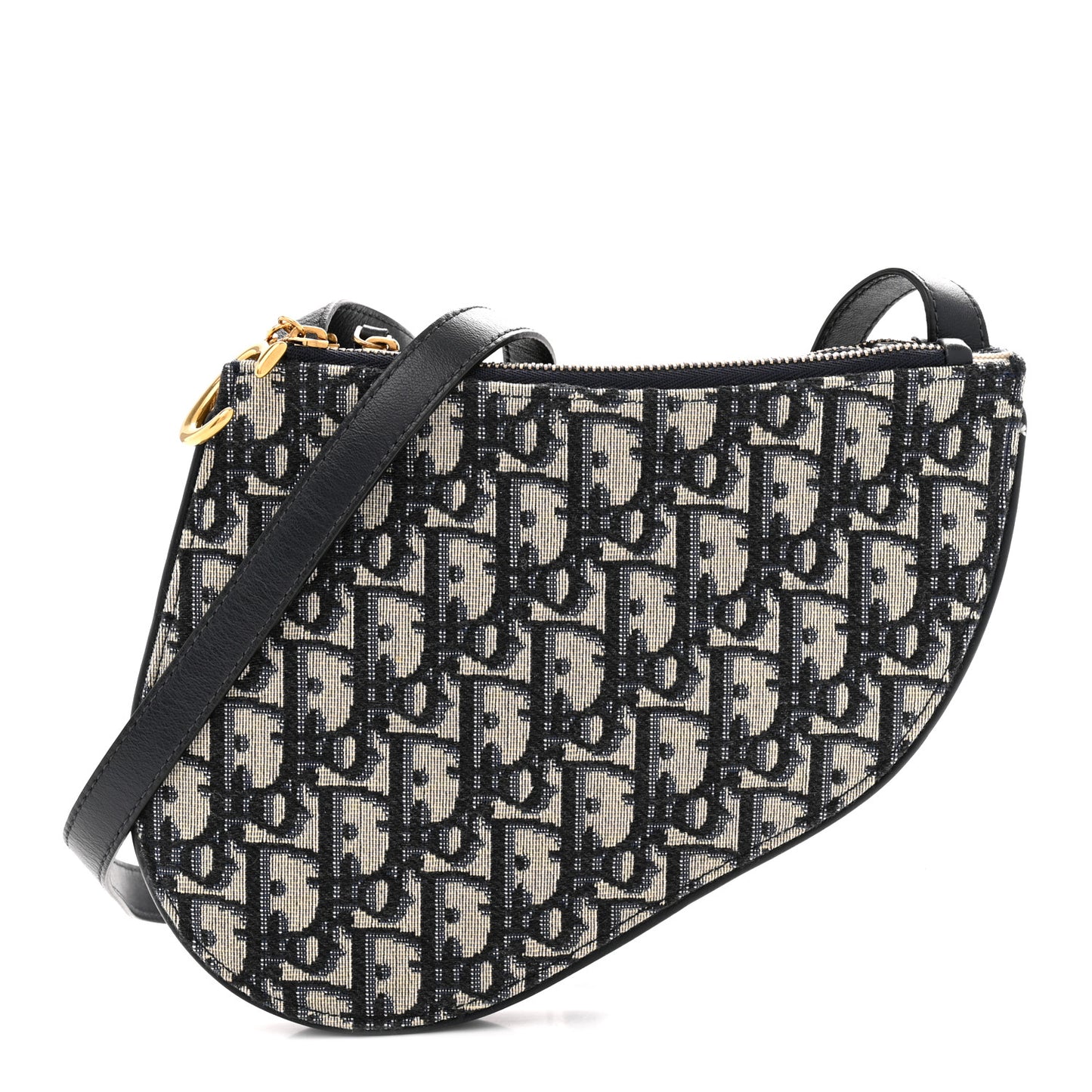 Oblique Saddle Pouch With Strap Navy Blue