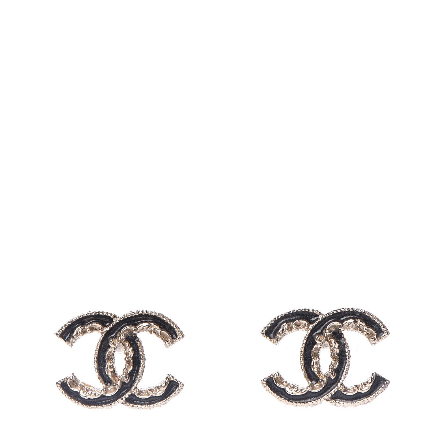 Chanel Enamel CC Baroque Earrings Black Gold 1 of 6