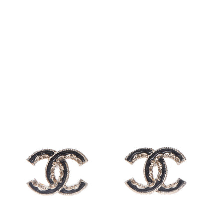 Chanel Enamel CC Baroque Earrings Black Gold 1 of 6