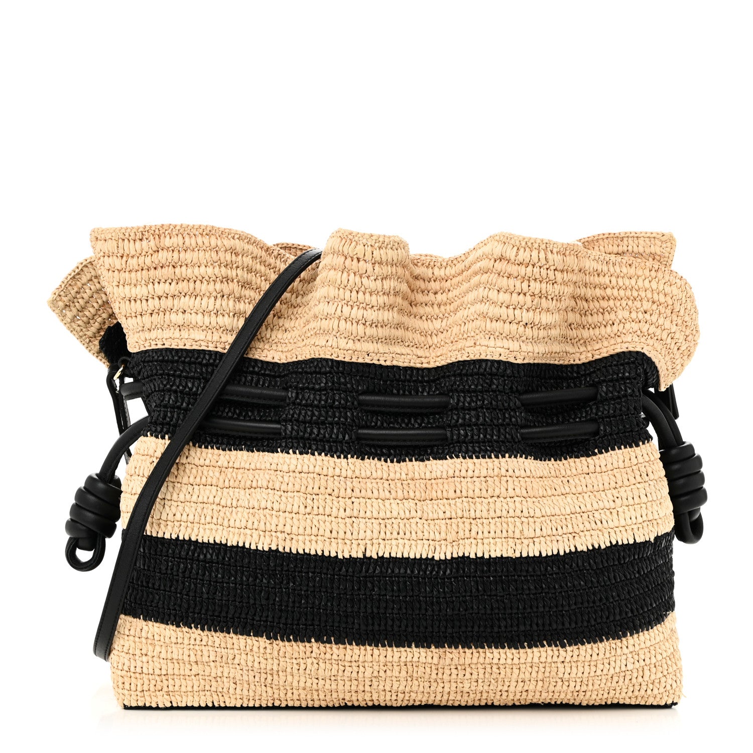 Loewe Raffia Striped Flamenco Knot Shoulder Bag Black Natural 1 of 10