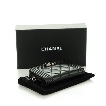 Chanel Lambskin Quilted Zip Around Boy Coin Purse Wallet Black 4 of 7
