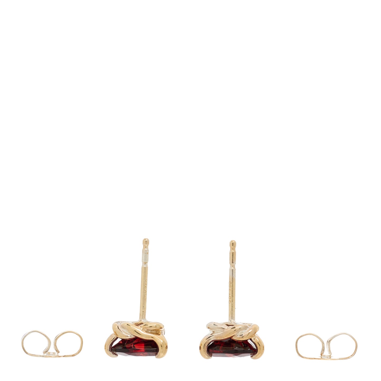 18K Yellow Gold Garnet Heart Stud Earrings