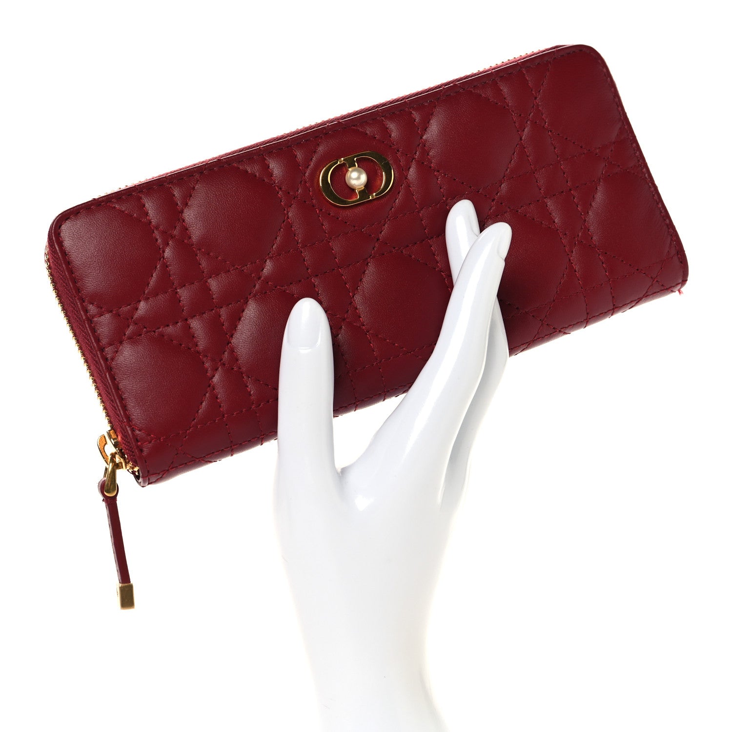 Christian Dior Lambskin Cannage Jolie Voyageur Slim Wallet Cherry Red 2 of 8