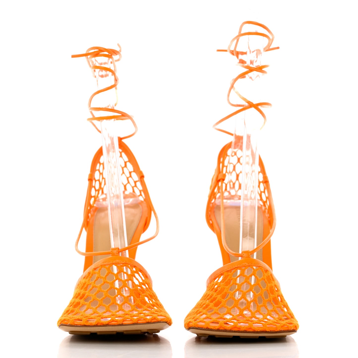 Mesh Nappa Stretch Ankle Tie Sandals 38.5 Tangerine