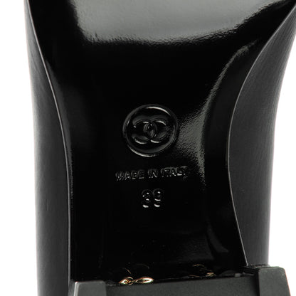 Chanel Lambskin Patent Cap Toe Low Heel Chain Pumps 39 Black 7 of 8