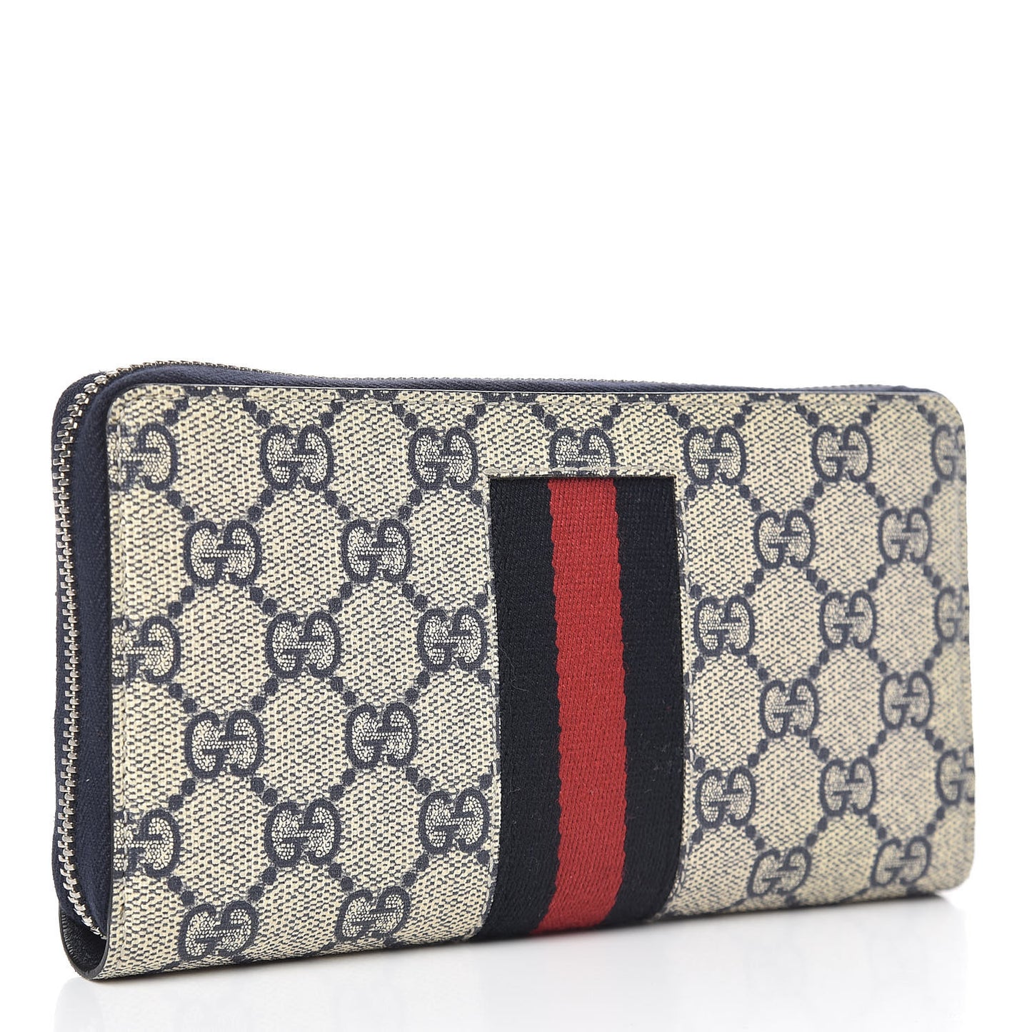 GG Supreme Monogram Web Zip Around Wallet Beige Blue