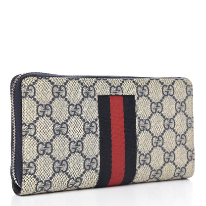 Gucci GG Supreme Monogram Web Zip Around Wallet Beige Blue 3 of 7