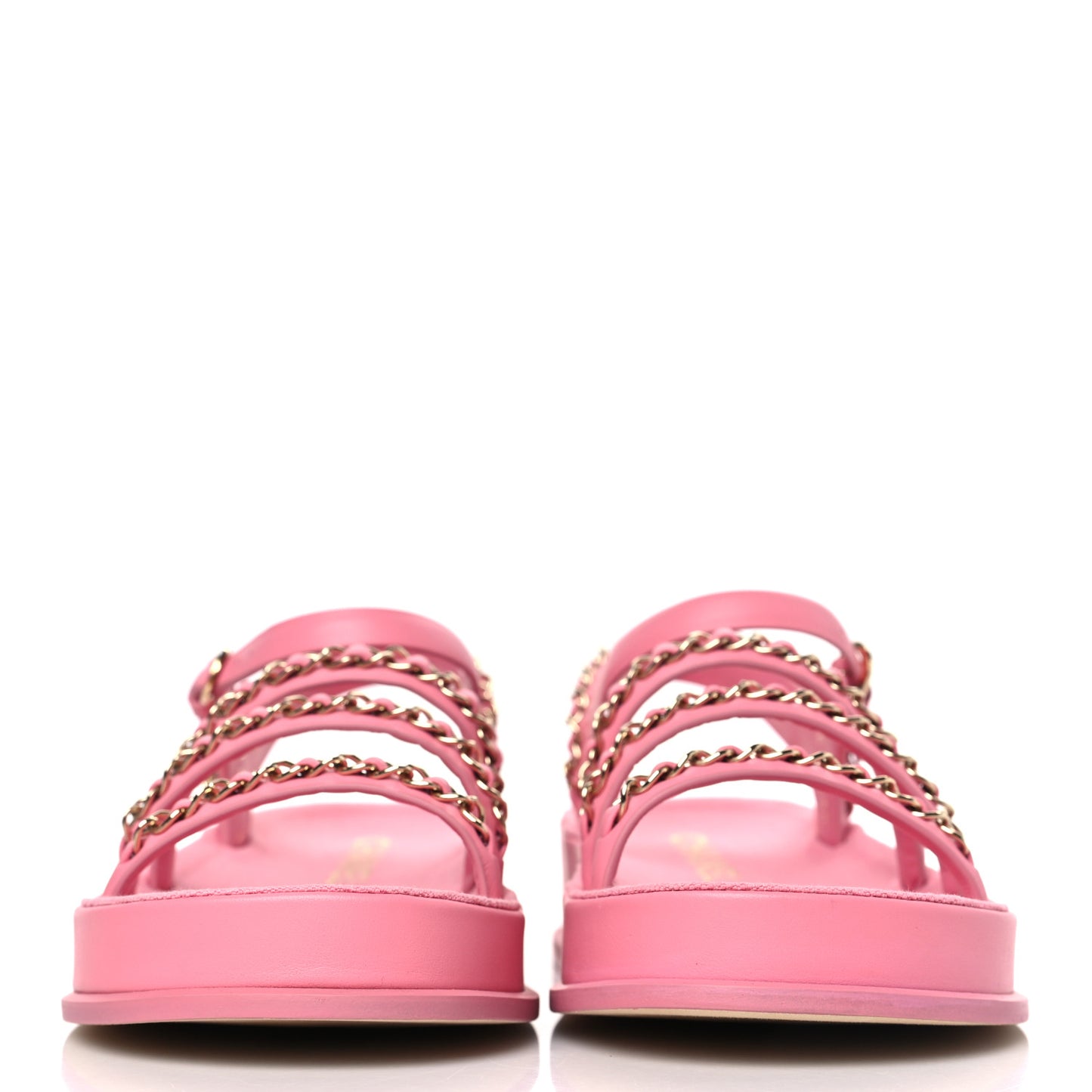 Calfskin Chain Platform Sandals 36 Pink