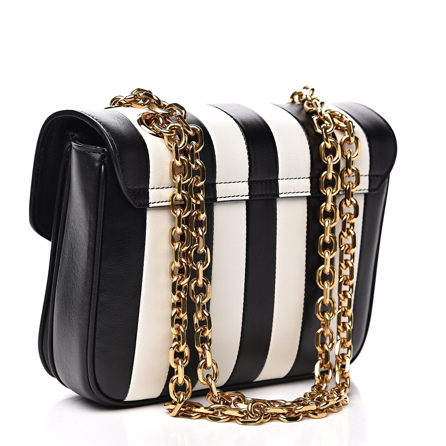 Shiny Calfskin Stripes Small C Bag Black