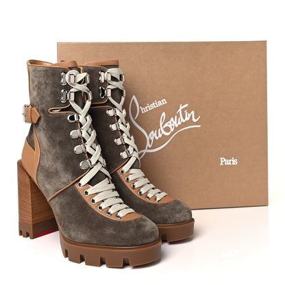 Christian Louboutin Suede Calfskin Macademia 100 Biker Platform Boots 38.5 Silex Light Cuir Dark Beige 7 of 7