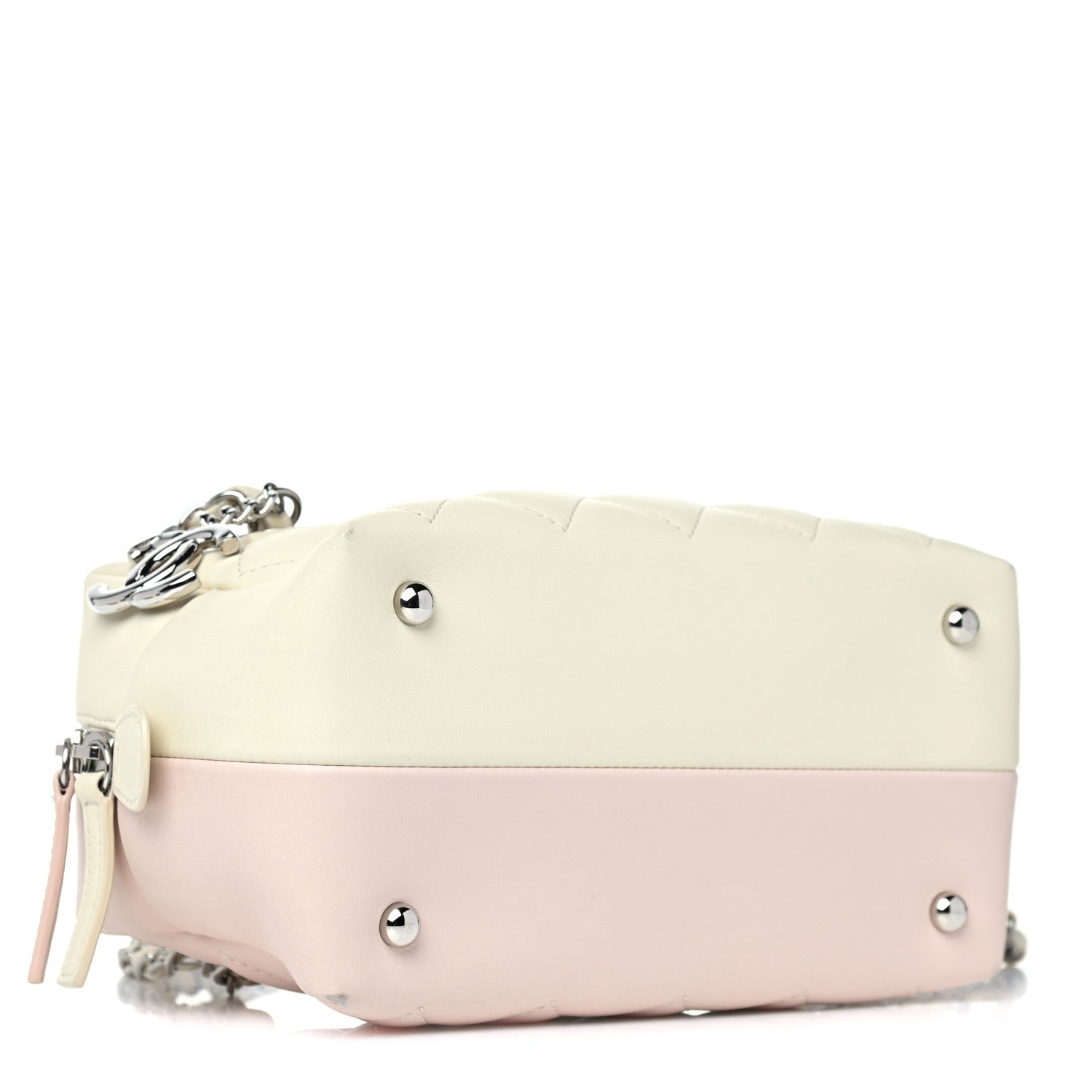 Chanel Calfskin Quilted Feather Weight Bowling Bag Ivory Light Pink 4 of 14