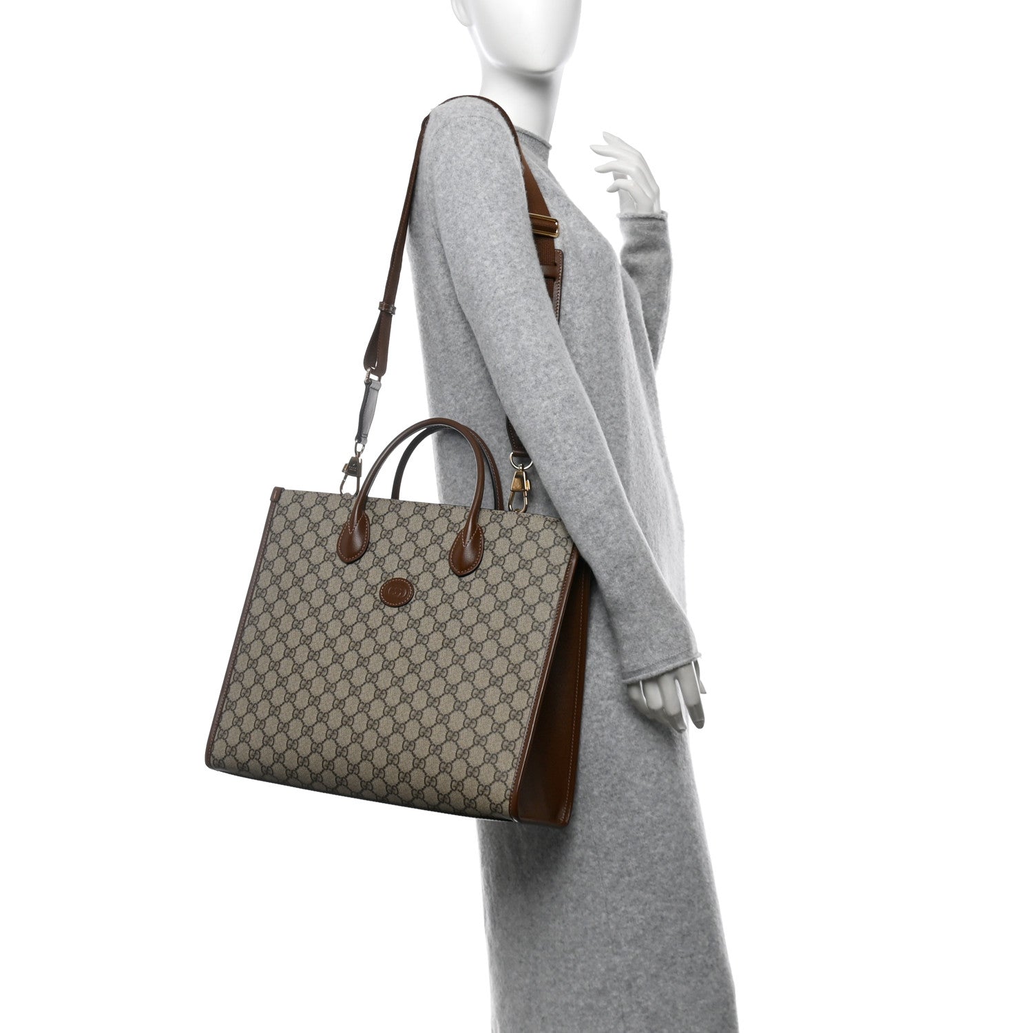 Gucci GG Supreme Monogram Azalea Calfskin Medium Retro Interlocking G Tote Bag Beige Ebony Brown Sugar 2 of 10