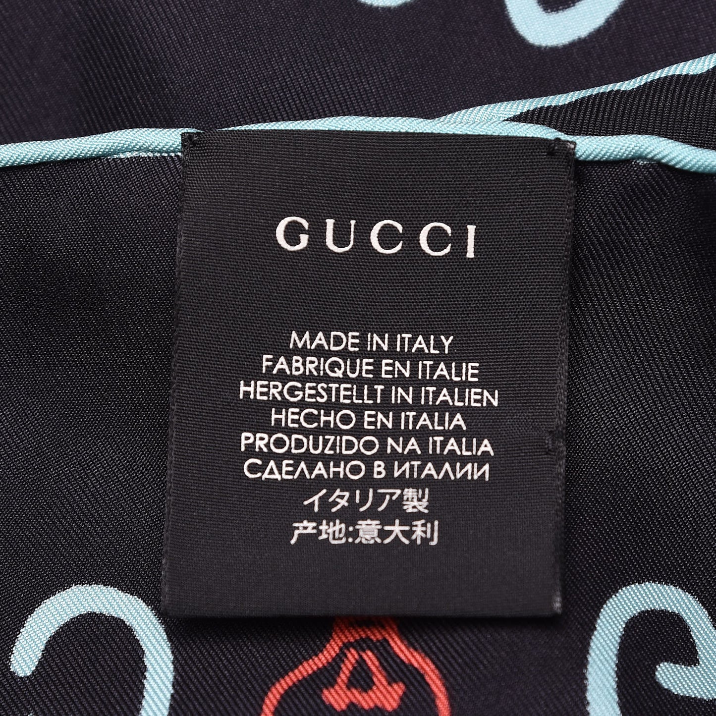 Silk GucciGhost Print Square Scarf Black Sky Blue