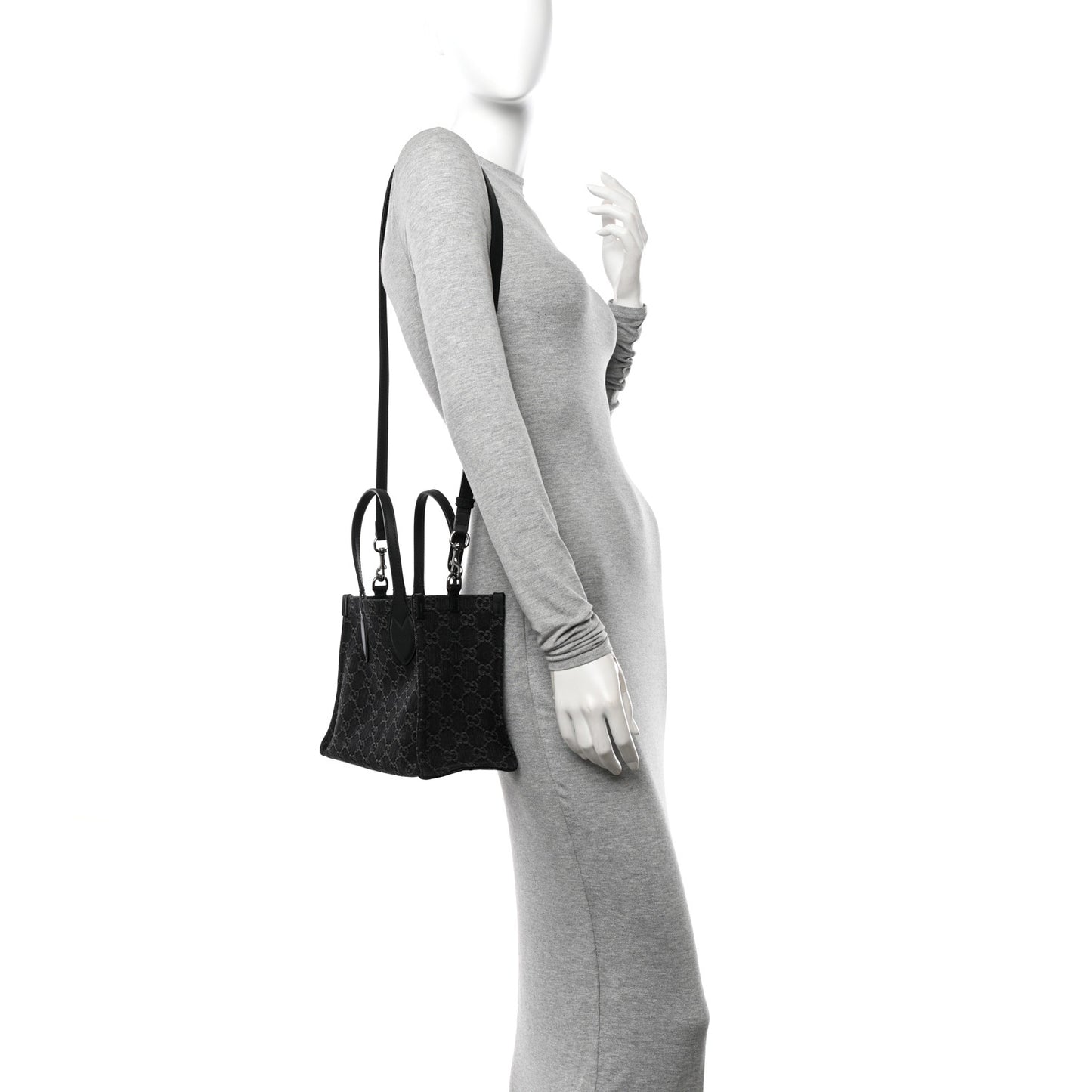 Denim Ophidia GG Monogram Tote Medium Black Grey