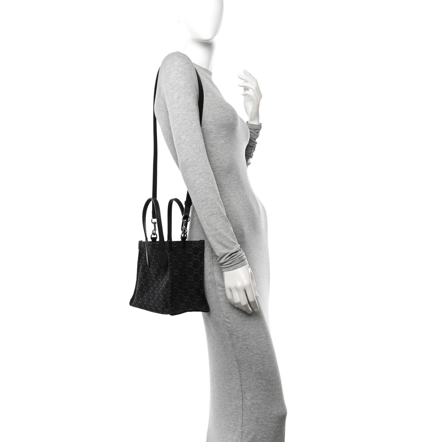 Gucci Denim Ophidia GG Monogram Tote Medium Black Grey 2 of 12