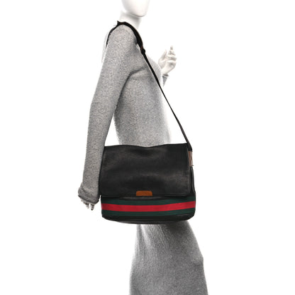 Gucci Pebbled Calfskin Web Messenger Bag Black 2 of 14