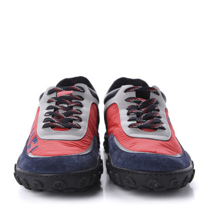 Chanel Nylon Calfskin Suede Womens CC Sneakers 37.5 Red Grey Navy 2 of 10