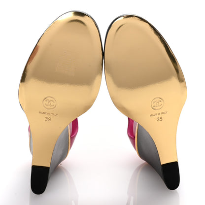 Chanel Lambskin Cap Toe Open Wedge 39 Fuchsia Black 6 of 10